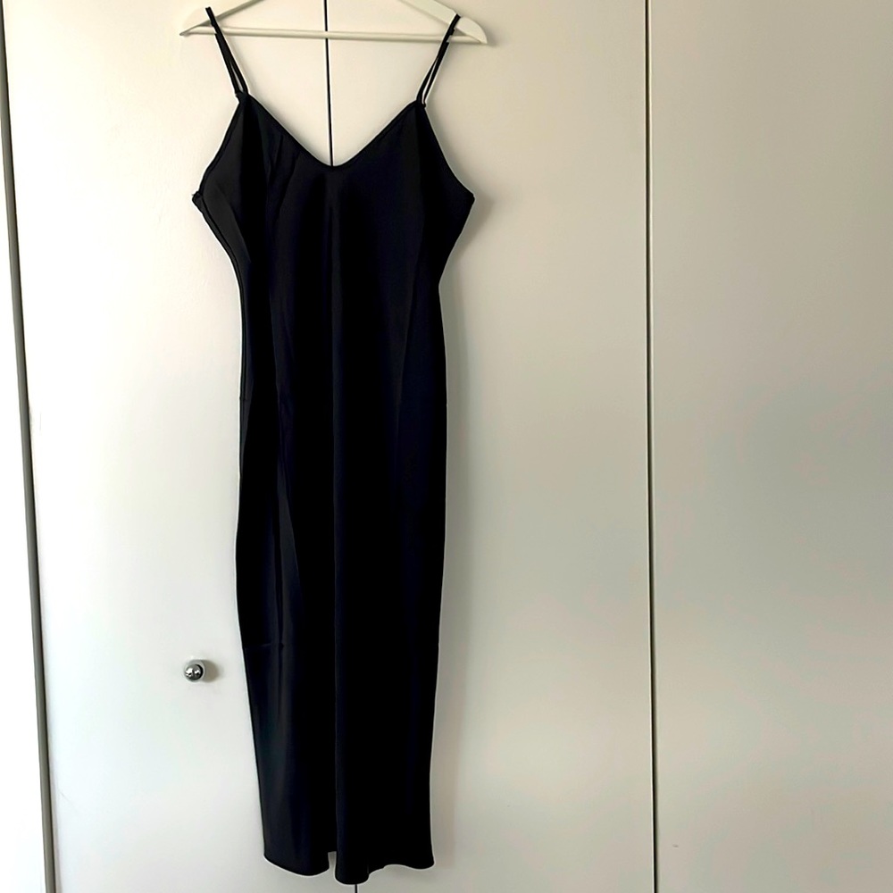 Black midi dress in satin